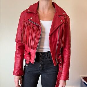 DIAMOND Leather genuine red leather jacket with fringe detail